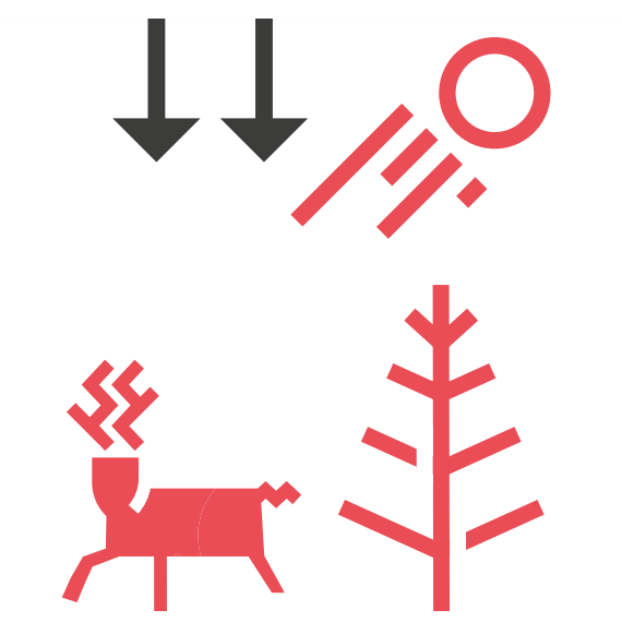 Illustration représentant une atmosphère brulante, impactant un cerf et un sapin